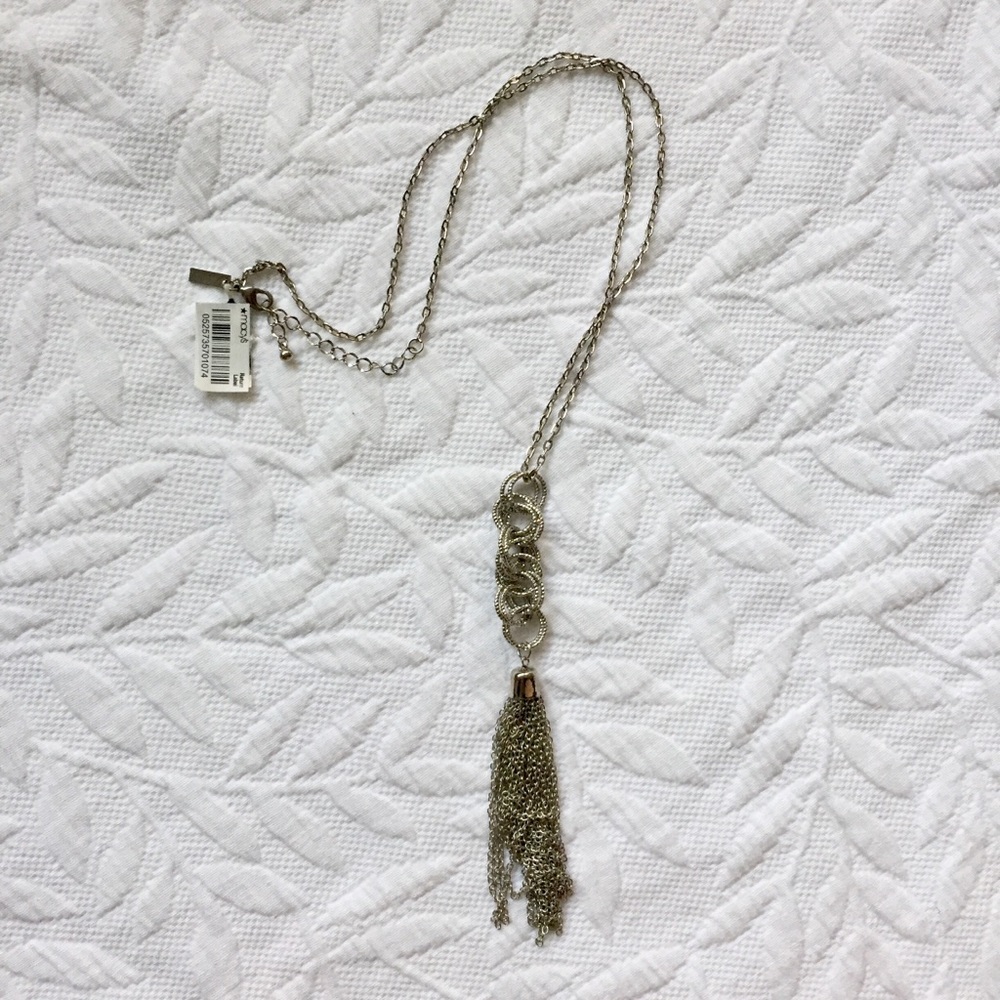 NWT INC Silver Metal Ring Tassel Necklace